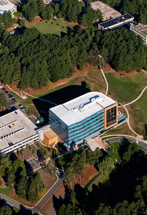 Aerial view of an office compound